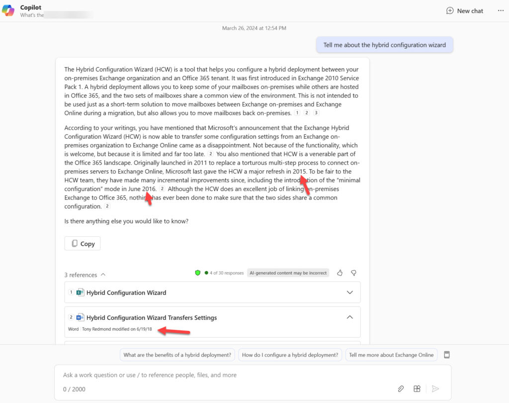 Copilot for Microsoft 365 finds and uses old and potentially obsolete information.
Restricted SharePoint Search