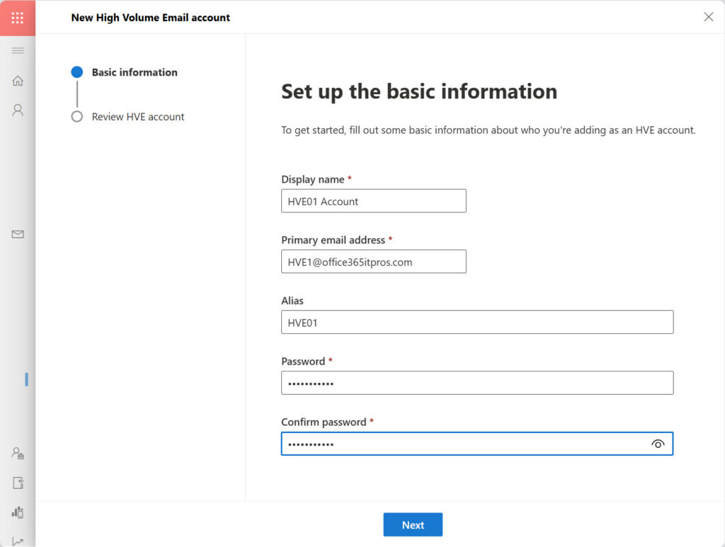Creating a HVE account.