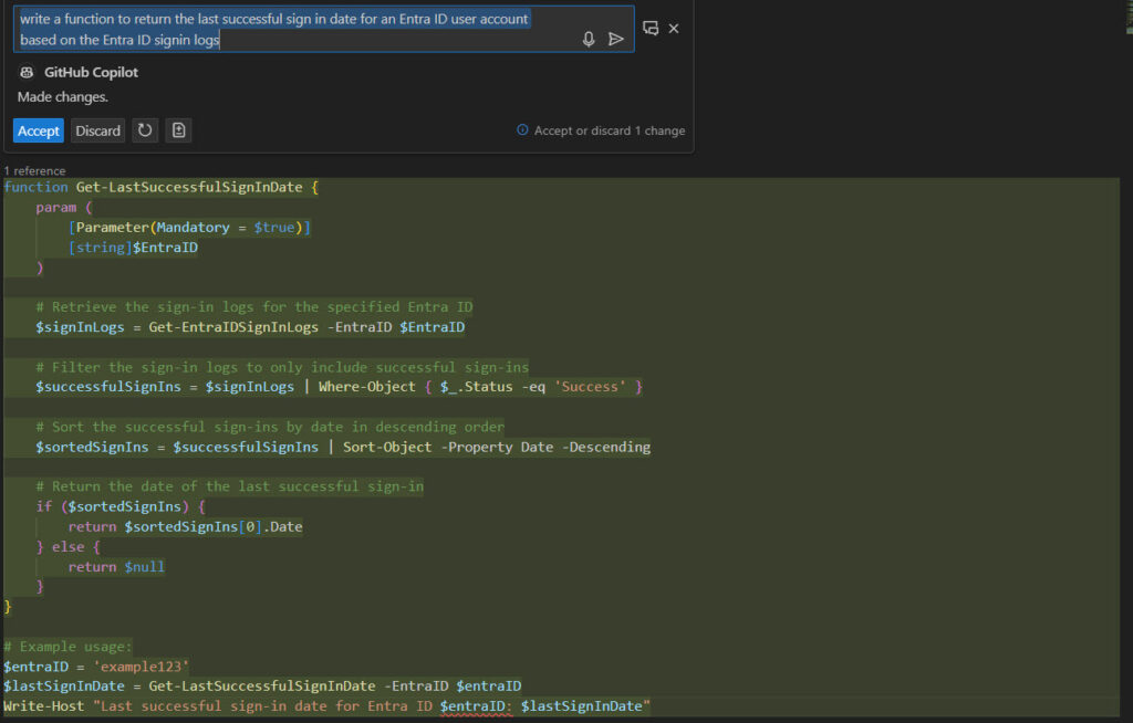 Second function generated by GitHub Copilot,