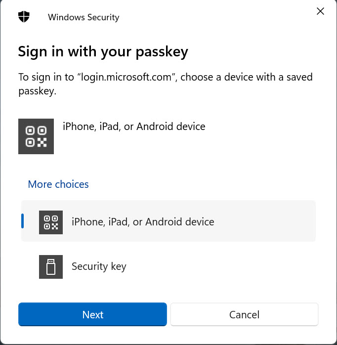 Choosing an authentication device.