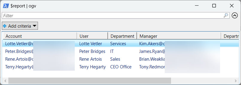 Manager assignments made by the script
Azure AD User Account manager