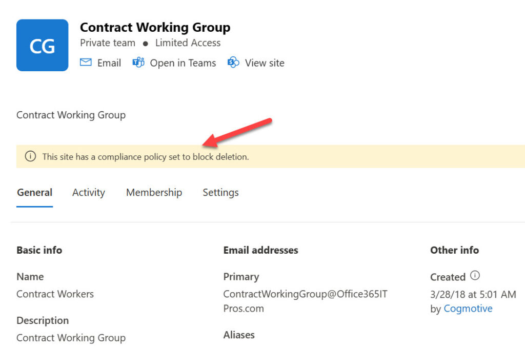 SharePoint Online site deletion is controlled by a retention policy
