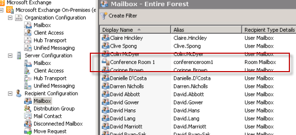 Exchange Server 2010 Room Mailboxes in Exchange Management Console Exchange Server 2010 Room Mailboxes in Exchange Management Console