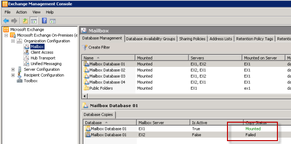 Exchange 2010 DAG with a Failed Database Copy Exchange 2010 DAG with a Failed Database Copy