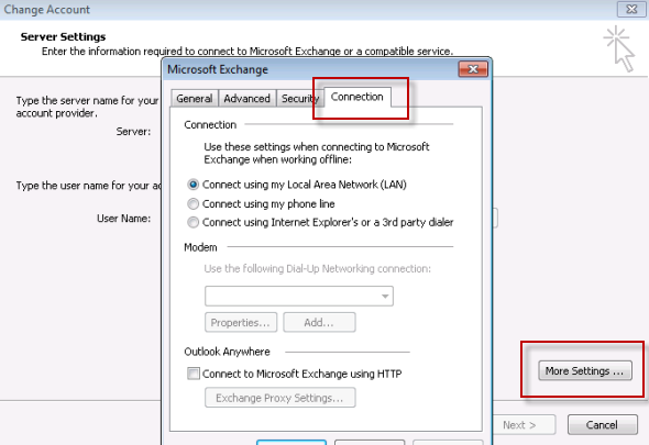 Outlook 2010 Connection Settings Outlook 2010 Connection Settings
