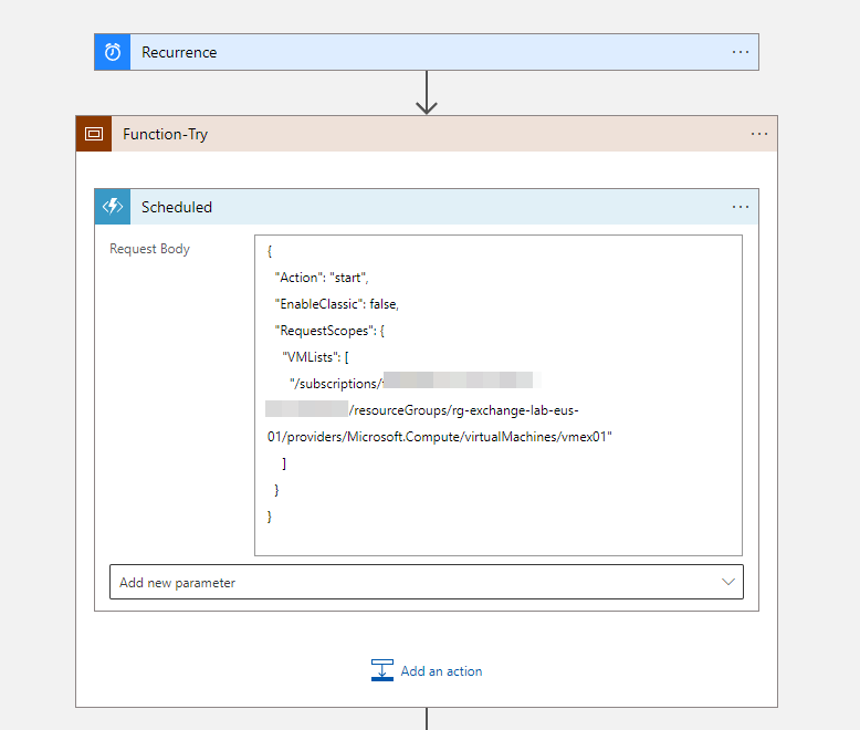 Logic App Designer Request Body. automate exchange hybrid server