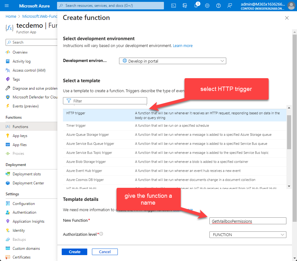 Using Azure Functions for Exchange Online
